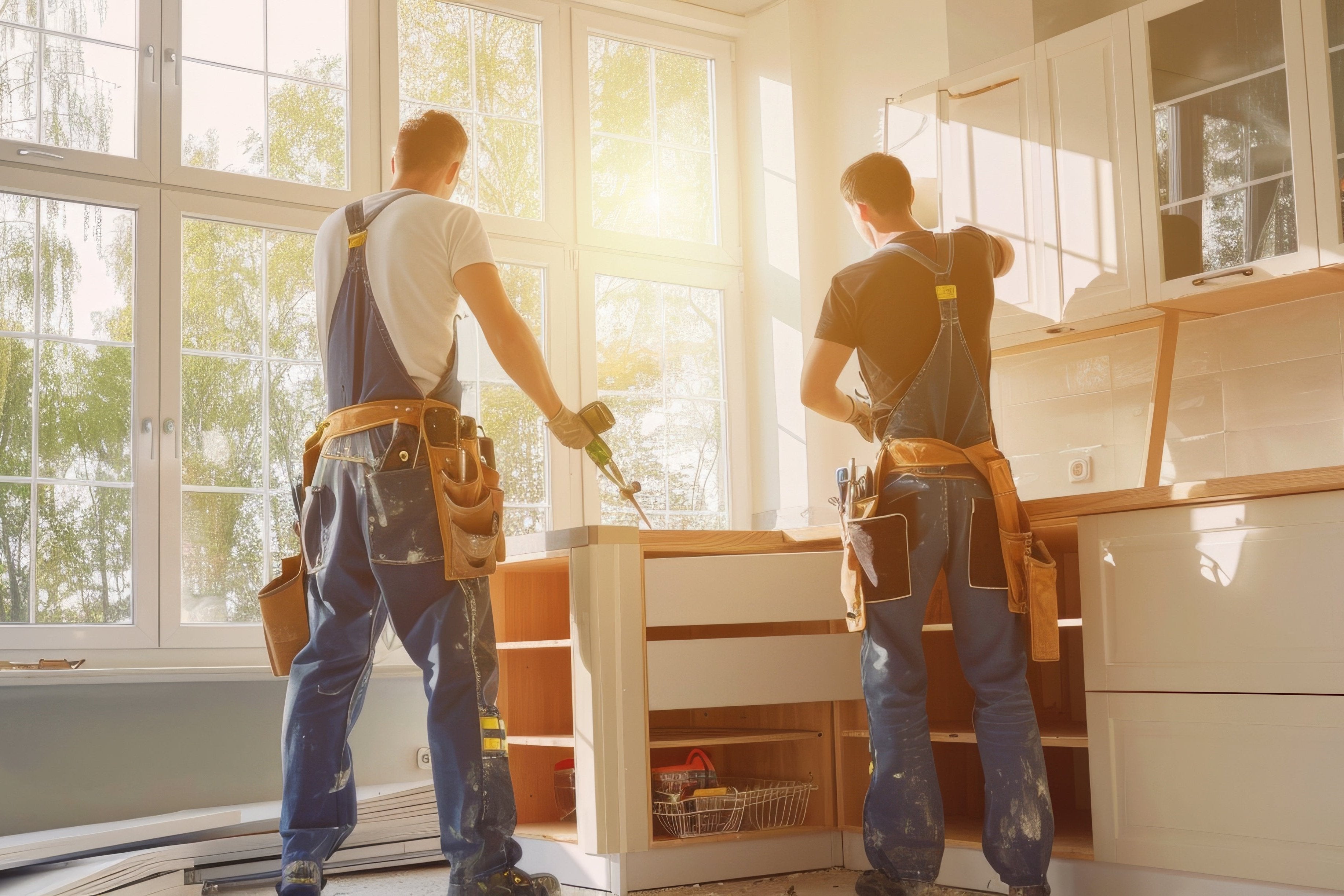 Contractors building a modern home on construction site